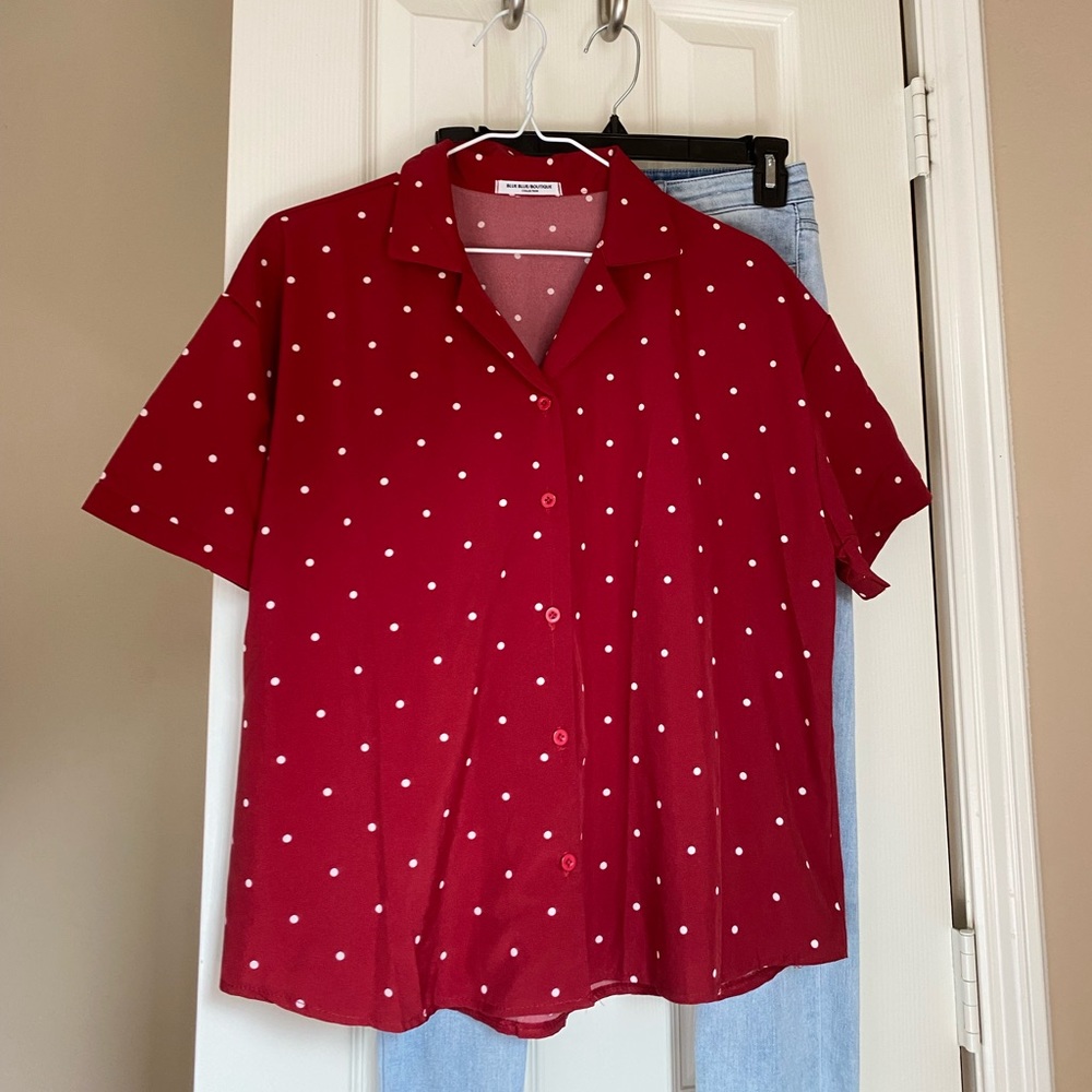 Blue Blue/Boutique Collection: Red and White Polka Dot Buttoned Down Shirt